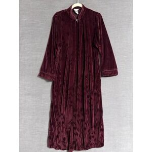 Vintage Jasmine Rose Robe Housecoat Small Half Zip Burgundy Velour Floral Granny